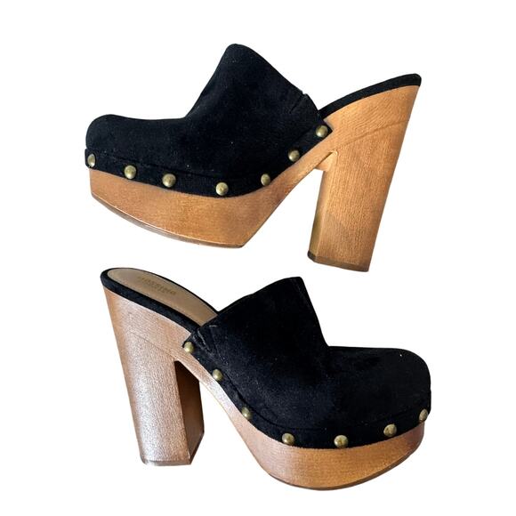 Y2K Chunky Heels Women’s Size 7 Black Faux Suede Clog Shoes Studded Platform 90s - Picture 1 of 11